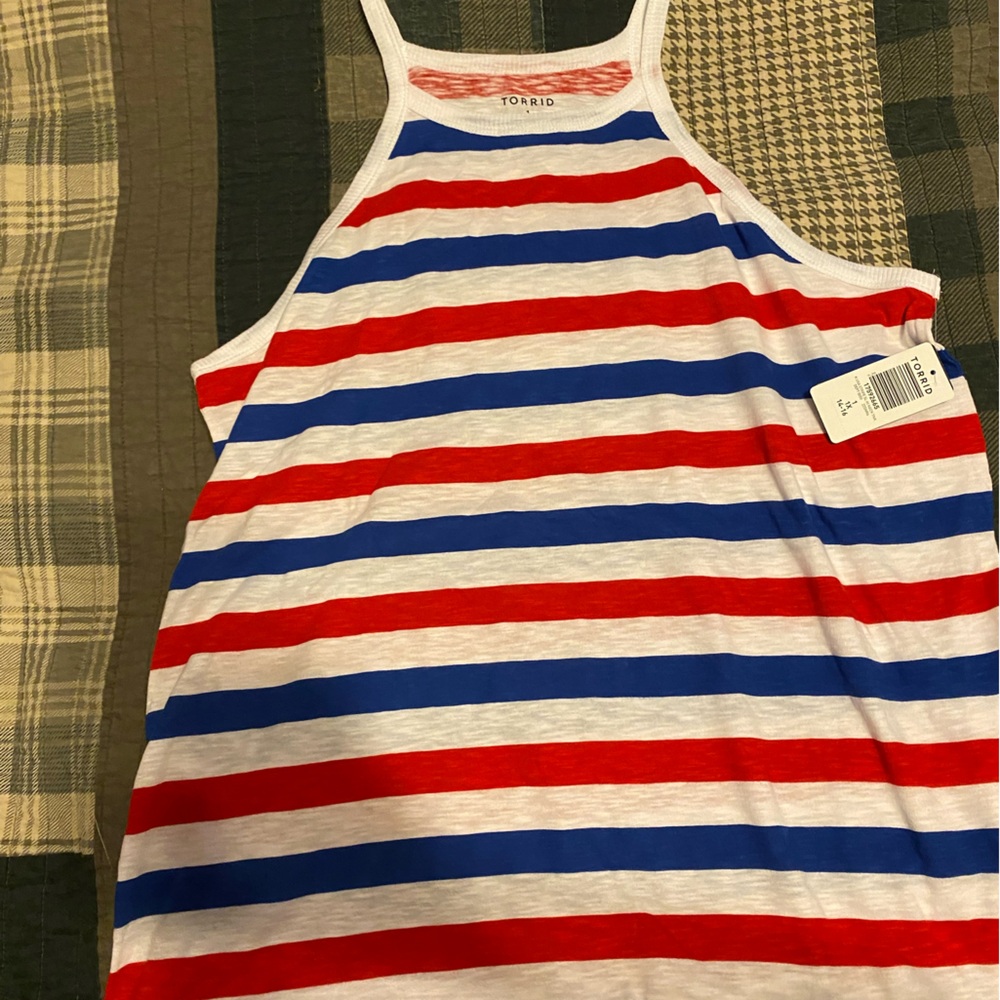 Torrid Racerback striped red white and blue tank top